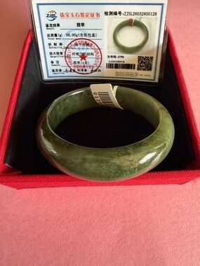 Certified Green Jade Bangle Bracelet